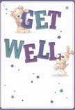 Radiating cheerful optimism and the spirit of care found along the streets of Upper Clapton, this get well card features two adorable figures-a tender teddy bear and a joyful puppy-who seem animated by hope as they balance and hold up the vibrant, oversized letters of 'Get Well'. Their fur, illustrated with soft, inviting textures, nearly asks to be hugged, while expressive eyes convey an emotional embrace. The text stands boldly in hues of indigo and teal, lifting from a creamy, light-filled background like flowers catching morning sunlight near Springfield Park. Blue and purple stars twinkle playfully around the scene, infusing it with a sense of possibility and gentle wonder. Every detail, from the rounded shapes to the subtle shadows, echoes the thoughtful way a local Upper Clapton florist prepares a bouquet meant to comfort someone on the mend. With its blend of buoyant energy and genuine warmth, this artwork delivers not only a message but an emotional touchstone-perfect for sharing kindness, comfort, and heartfelt encouragement with anyone in the area who needs a pick-me-up.